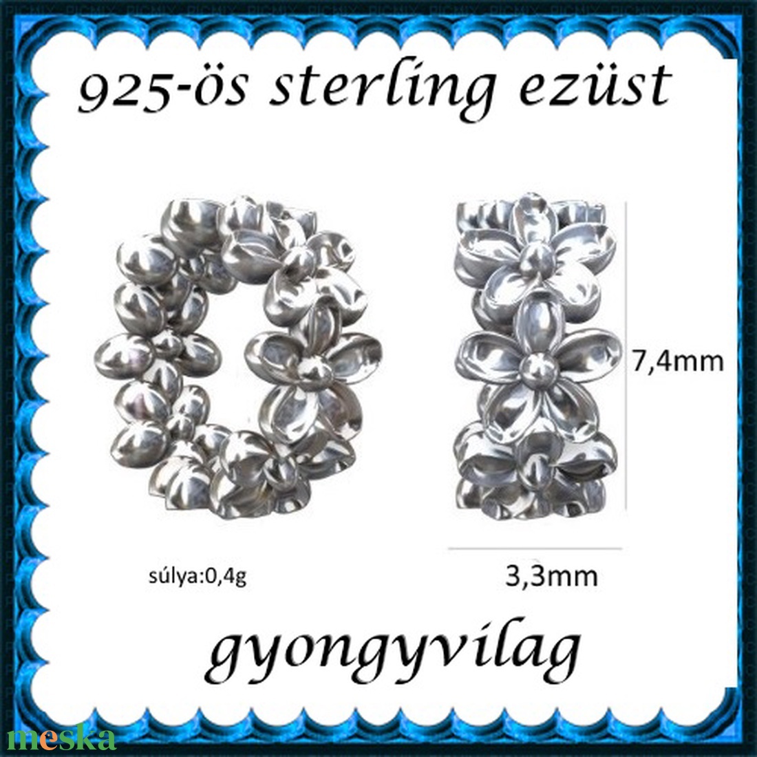 925-ös sterling ezüst ékszerkellék: köztes / gyöngy / dísz EKÖ 66r - kellékek & szerszámok - gyöngyfűzés kellékek - egyéb alkatrész - Meska.hu