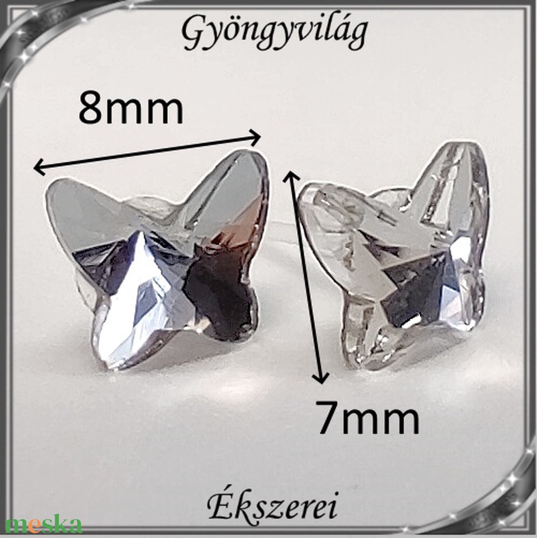 Ékszerek-fülbevalók: szilikon fülbevaló SFSZ-K03 kristály pillangó 7x8mm-es, több színben - ékszer - fülbevaló - pötty fülbevaló - Meska.hu