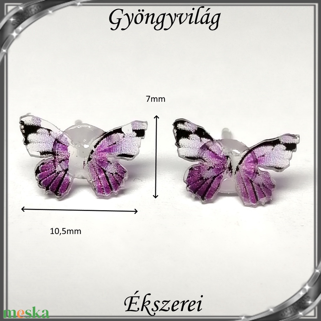 Ékszerek-fülbevalók: szilikon fülbevaló SFSZ-K07 pillangó 7x10mm-es - ékszer - fülbevaló - pötty fülbevaló - Meska.hu