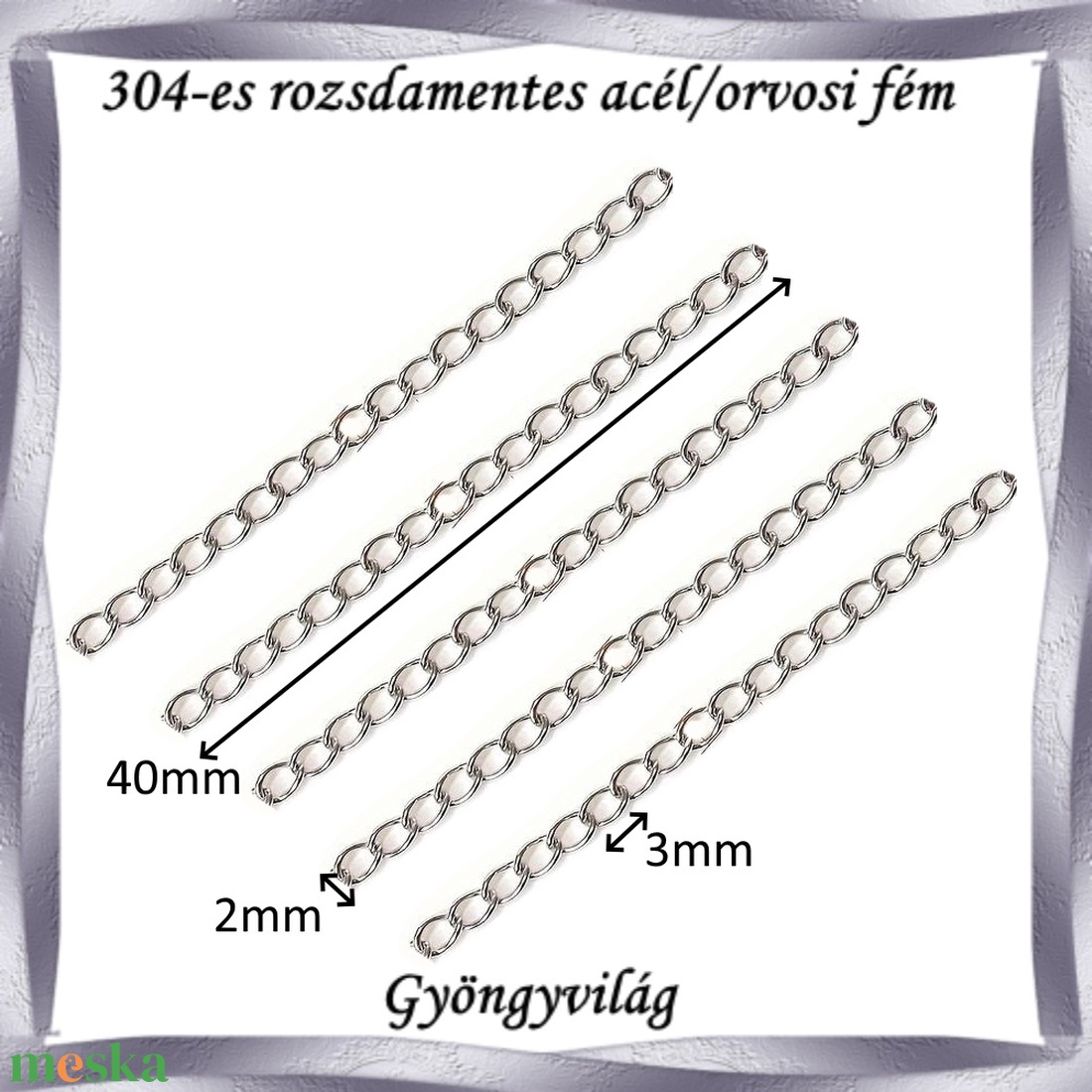 Nemes acél ékszerkellék: lánchosszabbító NALK 01-6-2 5db/csomag - gyöngy, ékszerkellék - egyéb alkatrész - Meska.hu