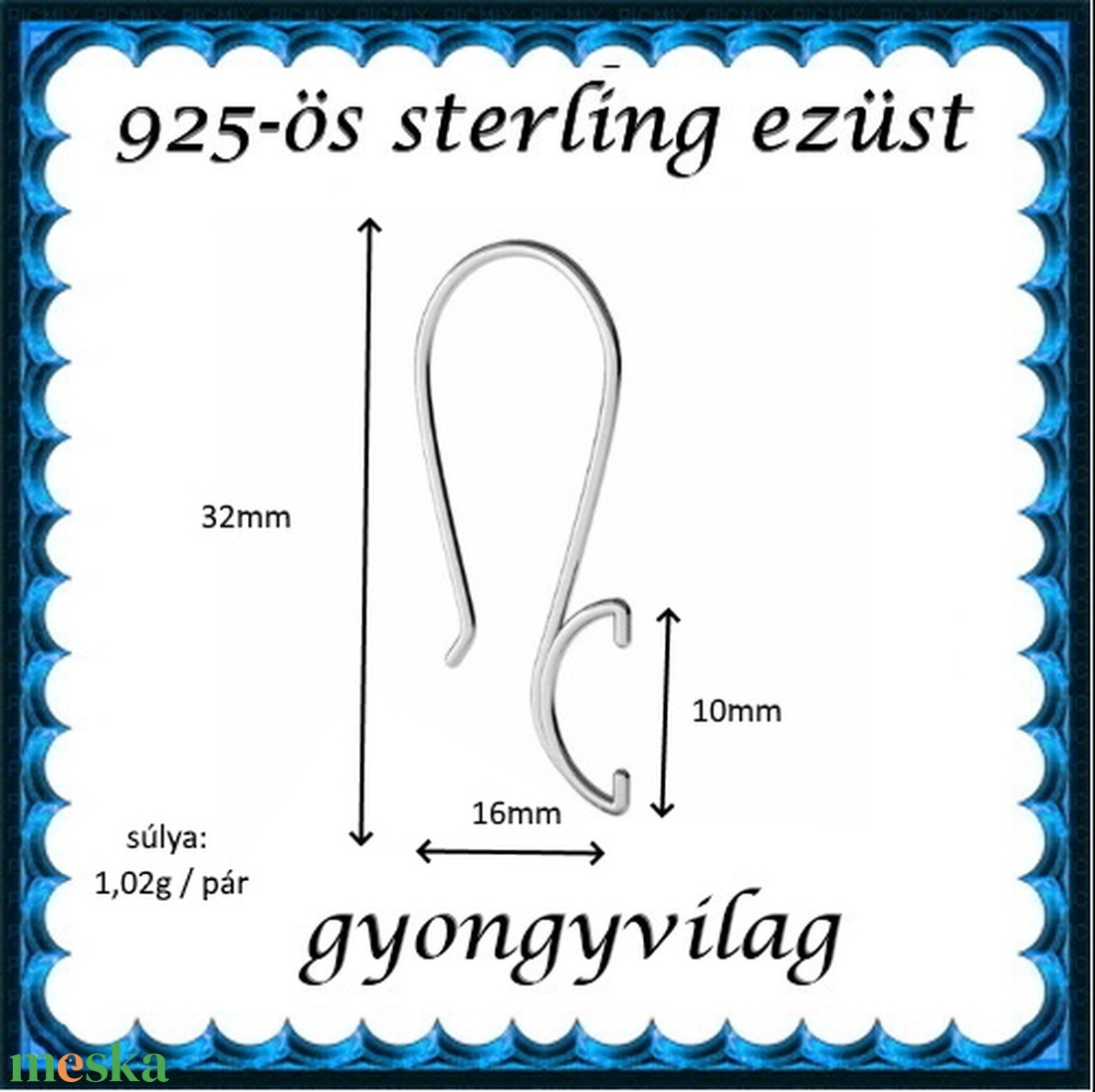  925-ös sterling ezüst ékszerkellék: fülbevalóalap akasztós EFK A 82 - kellékek & szerszámok - ékszerkellék - fülbevaló alap - Meska.hu