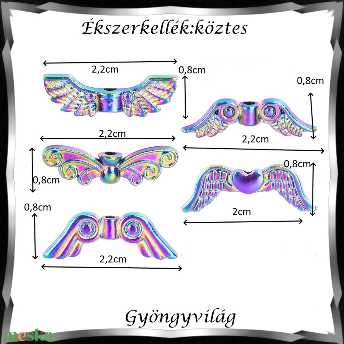Ékszerkellék: köztes / díszítőelem / gyöngy BKÖ 1S 51 2db/csomag /angyalszárny - kellékek & szerszámok - gyöngyfűzés kellékek - fém köztesek - Meska.hu