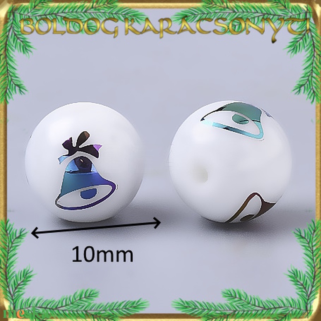 Ékszerkellék: üveggyöngy, karácsonyi gyöngy 5db/cs 10mm S-KA18-1 - kellékek & szerszámok - gyöngyfűzés kellékek - cabochon - Meska.hu