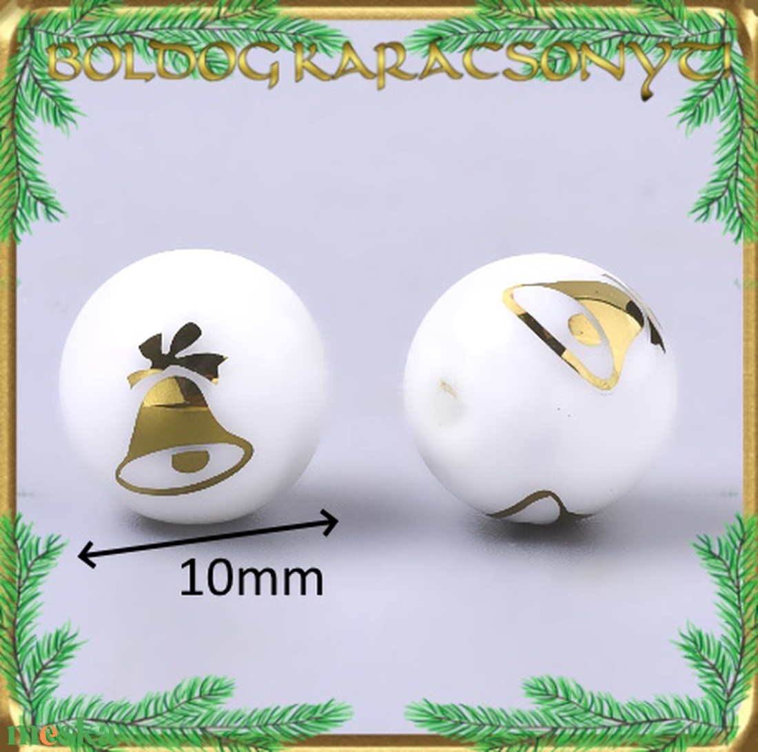 Ékszerkellék: üveggyöngy, karácsonyi gyöngy 5db/cs 10mm S-KA18-2 - kellékek & szerszámok - gyöngyfűzés kellékek - cabochon - Meska.hu