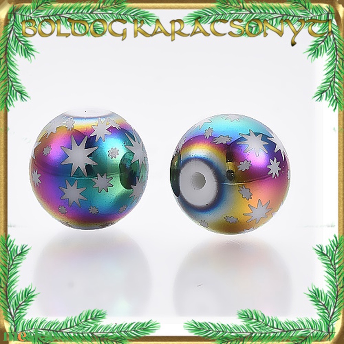 Ékszerkellék: üveggyöngy, karácsonyi gyöngy 5db/cs 10mm S-KA18-5 - kellékek & szerszámok - gyöngyfűzés kellékek - cabochon - Meska.hu