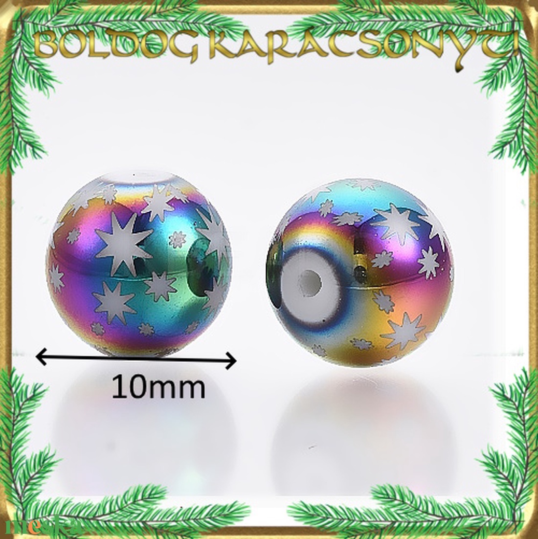 Ékszerkellék: üveggyöngy, karácsonyi gyöngy 5db/cs 10mm S-KA18-5 - kellékek & szerszámok - gyöngyfűzés kellékek - cabochon - Meska.hu
