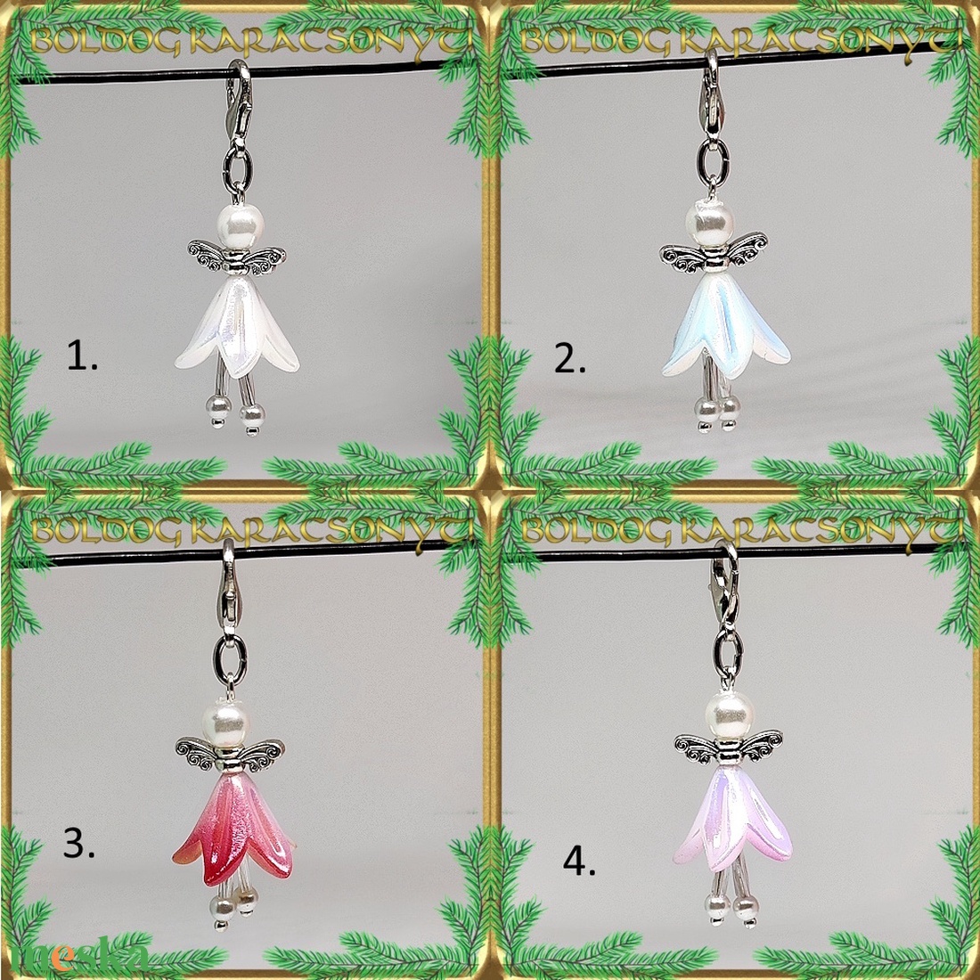 Ékszerek-szettek: karácsonyi angyalkás fülbevaló-medál-nyaklánc nemes acél/orvosi fém díszdobozban S-KA24-5 - ékszer - ékszerszett - Meska.hu