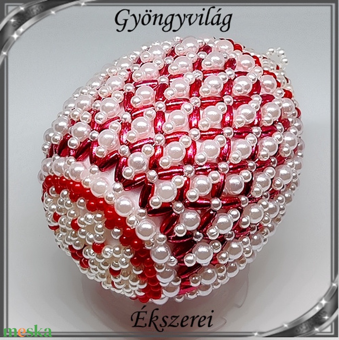 Gyöngyből készített húsvéti tojás S-HÚ01-2 - otthon & életmód - dekoráció - asztal és polc dekoráció - asztaldísz - Meska.hu