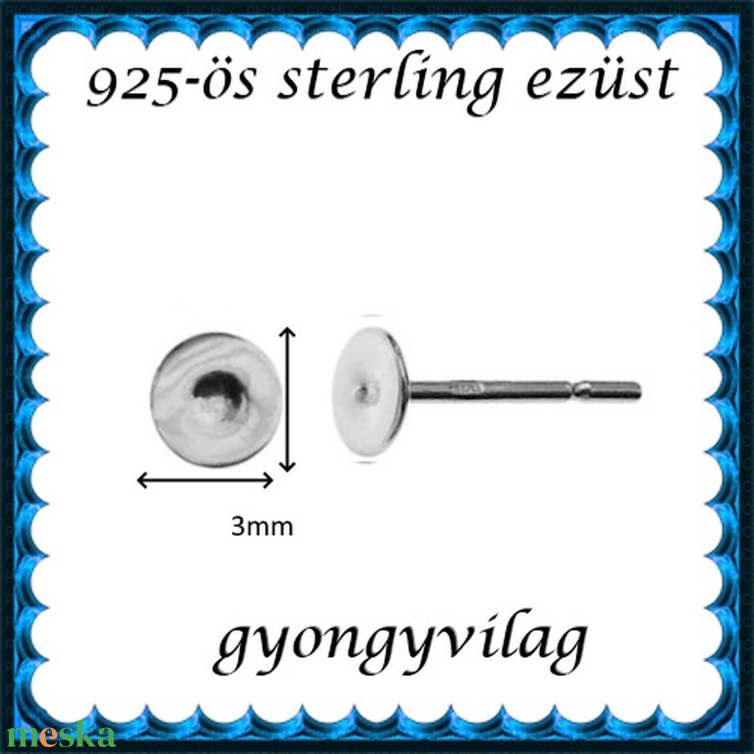 925-ös sterling ezüst ékszerkellék: fülbevalóalap bedugós EFK B 38-3 - kellékek & szerszámok - gyöngyfűzés kellékek - egyéb alkatrész - Meska.hu