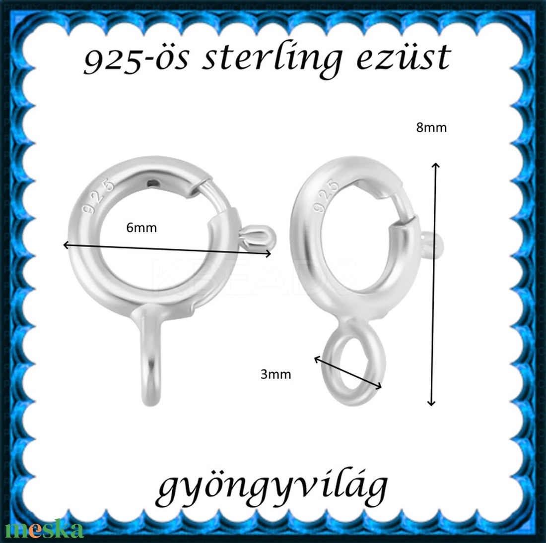 925-ös sterling ezüst ékszerkellék: lánckapocs ELK 1S 12-1-8 z  2db/csomag - kellékek & szerszámok - gyöngyfűzés kellékek - egyéb alkatrész - Meska.hu