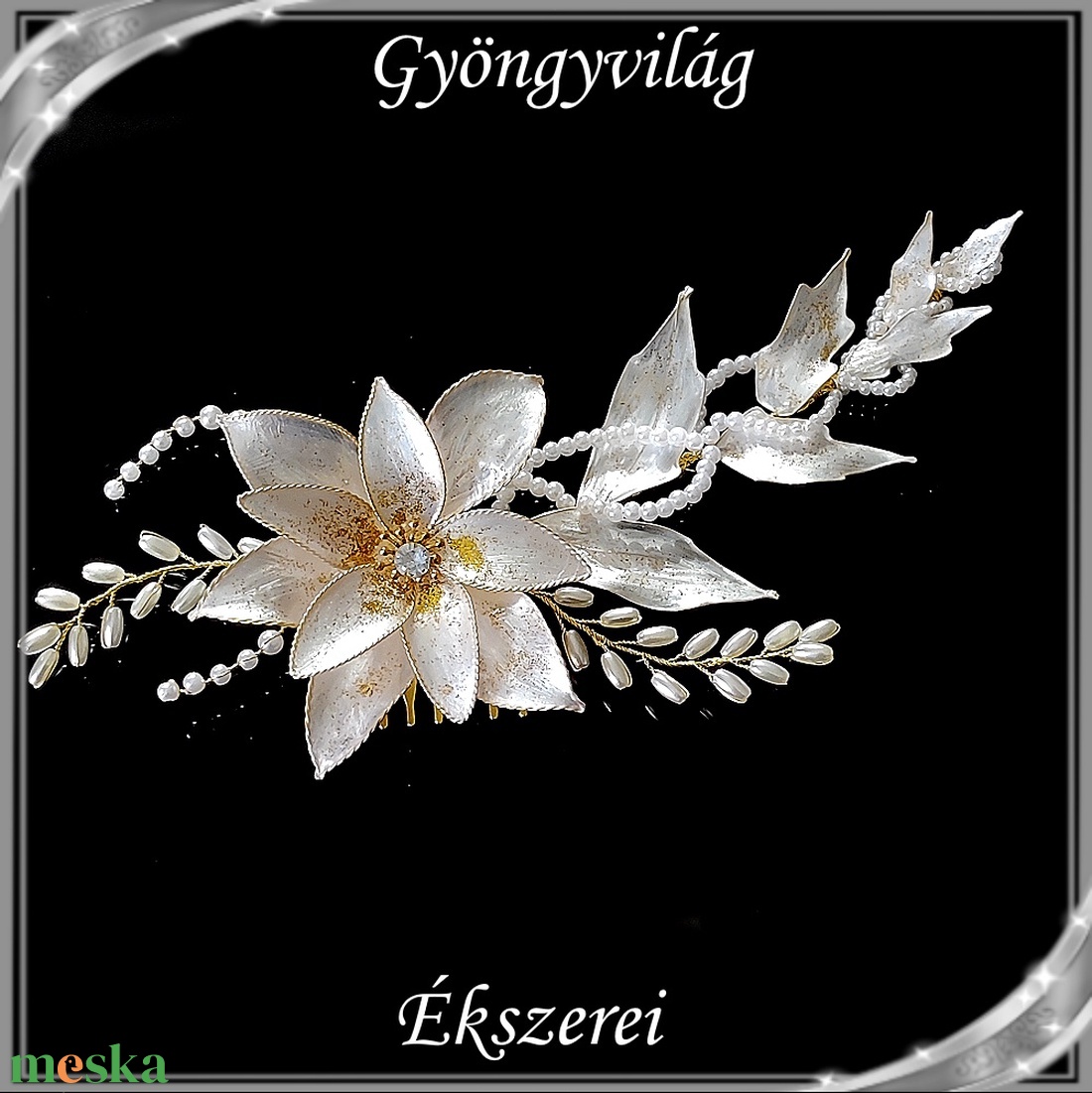 Ékszerek-hajdíszek, hajcsatok: Esküvői, menyasszonyi, alkalmi hajdísz dip art technikával S-H-FÉ30-2 - esküvő - hajdísz - fésűs hajdísz - Meska.hu