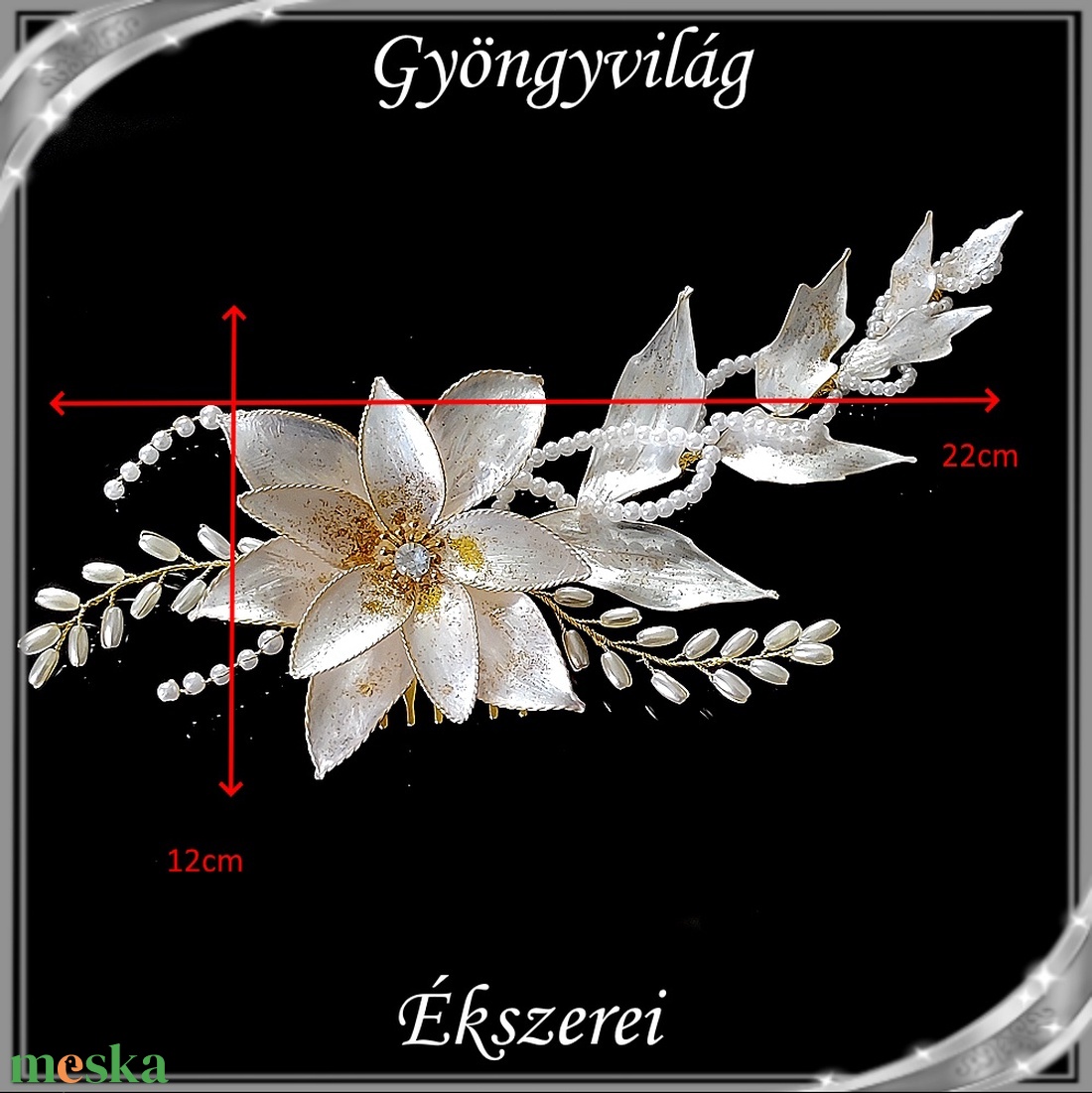 Ékszerek-hajdíszek, hajcsatok: Esküvői, menyasszonyi, alkalmi hajdísz dip art technikával S-H-FÉ30-2 - esküvő - hajdísz - fésűs hajdísz - Meska.hu