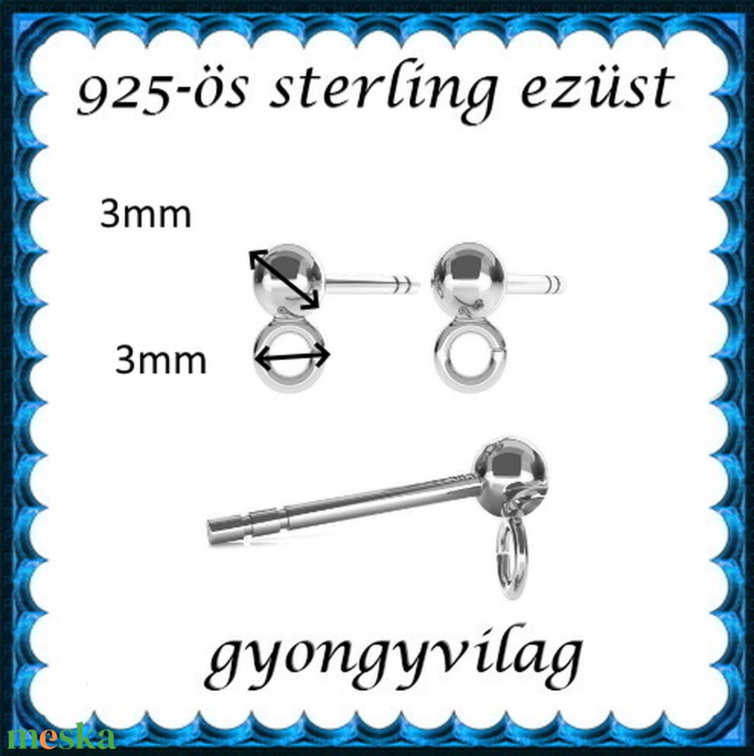 925-ös sterling ezüst ékszerkellék: fülbevaló kapocs, bedugós EFK B 01-1-3 - kellékek & szerszámok - ékszerkellék - fülbevaló kapocs - Meska.hu