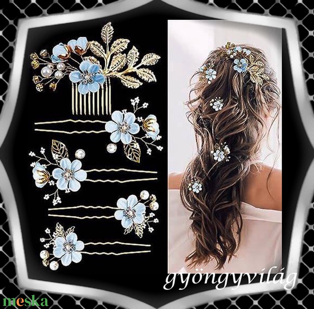Ékszerek-hajdíszek, hajcsatok: Esküvői, menyasszonyi, alkalmi hajdísz, ES-H-SZ22a 5db-os szett - esküvő - hajdísz - kontydísz & hajdísz - Meska.hu