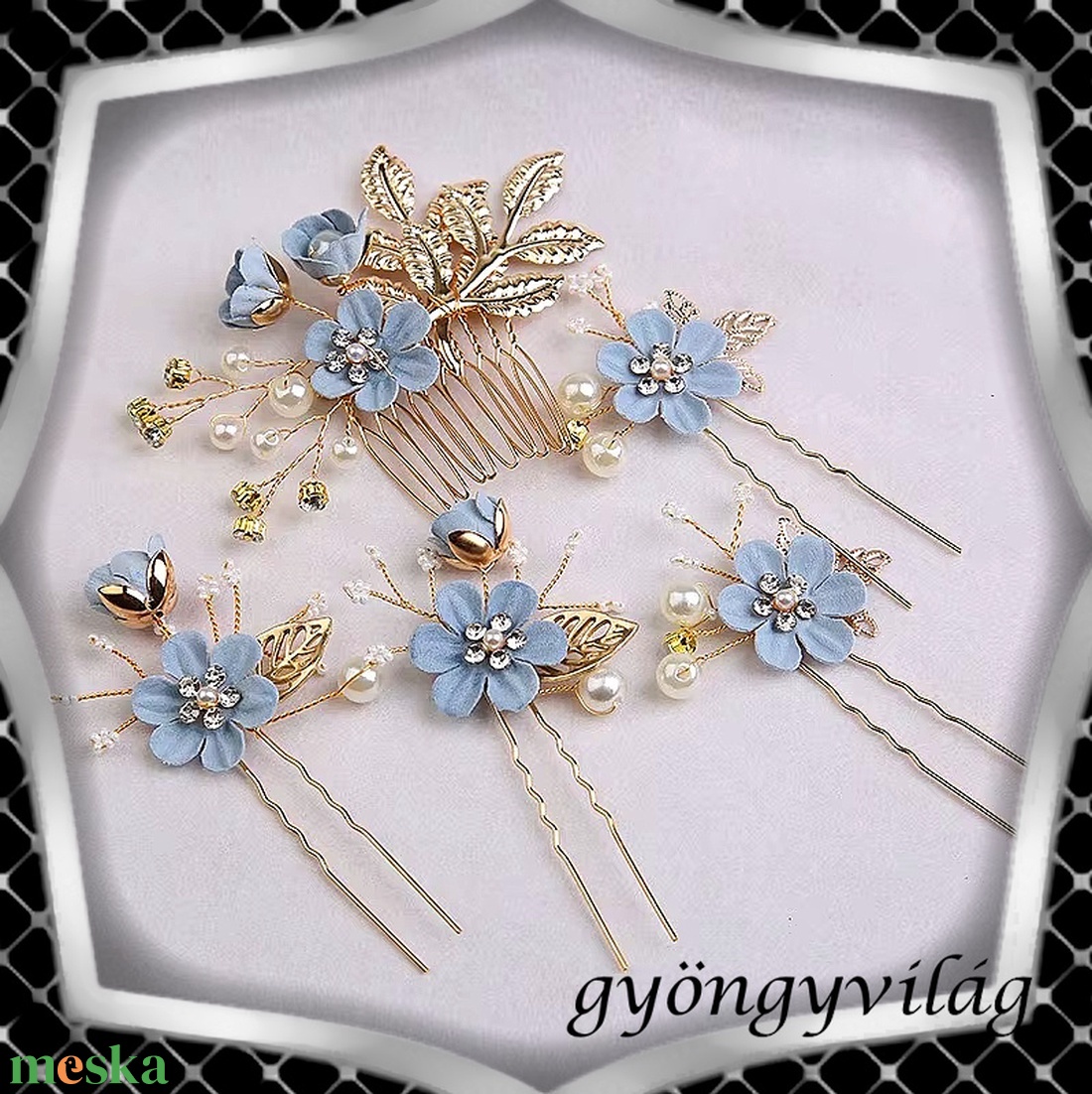 Ékszerek-hajdíszek, hajcsatok: Esküvői, menyasszonyi, alkalmi hajdísz, ES-H-SZ22a 5db-os szett - esküvő - hajdísz - kontydísz & hajdísz - Meska.hu