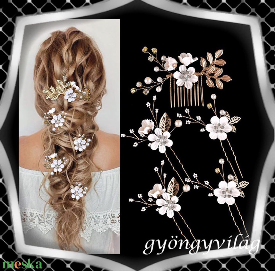 Ékszerek-hajdíszek, hajcsatok: Esküvői, menyasszonyi, alkalmi hajdísz, ES-H-SZ22a 5db-os szet fehért - esküvő - hajdísz - kontydísz & hajdísz - Meska.hu