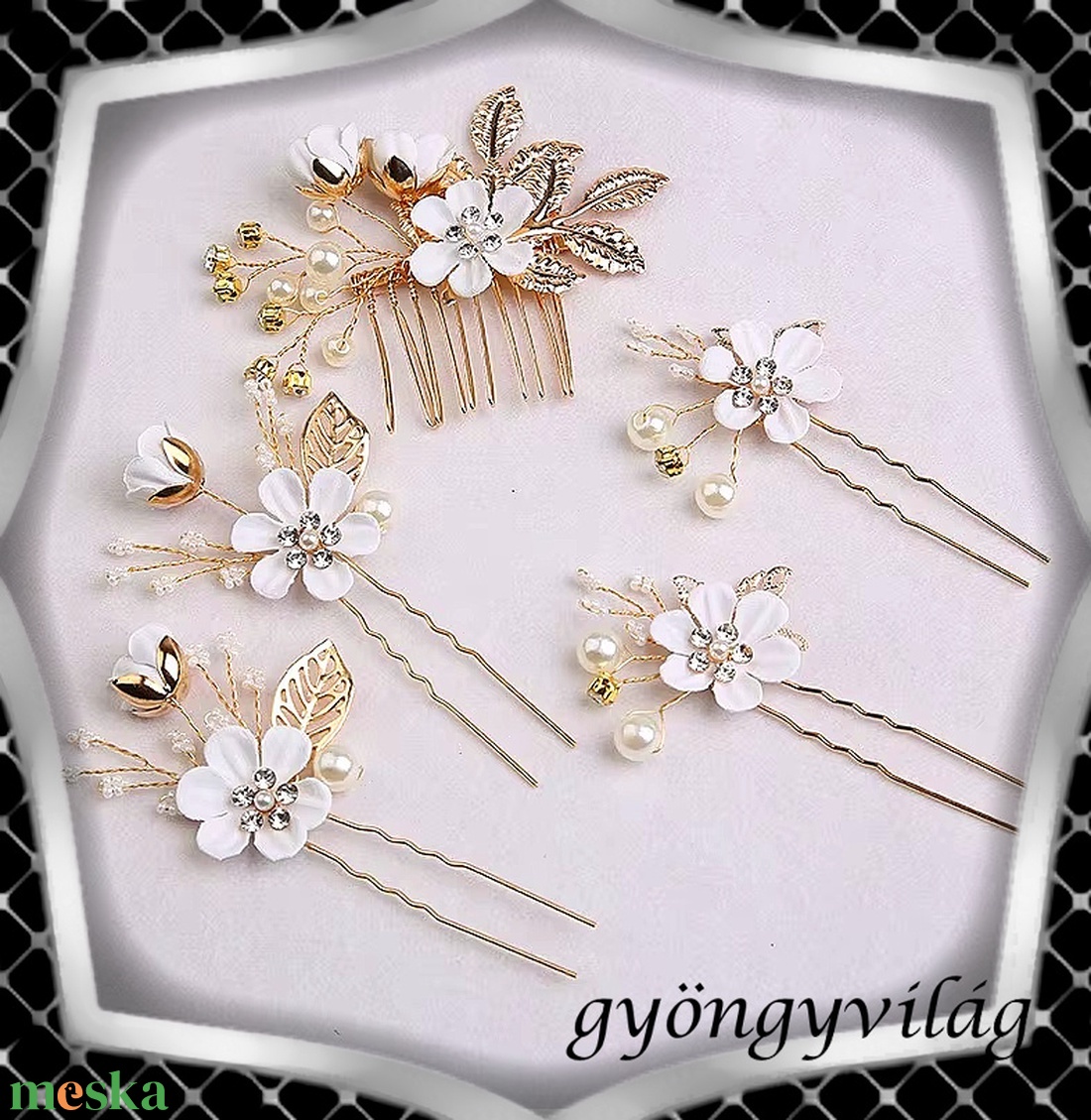 Ékszerek-hajdíszek, hajcsatok: Esküvői, menyasszonyi, alkalmi hajdísz, ES-H-SZ22a 5db-os szet fehért - esküvő - hajdísz - kontydísz & hajdísz - Meska.hu