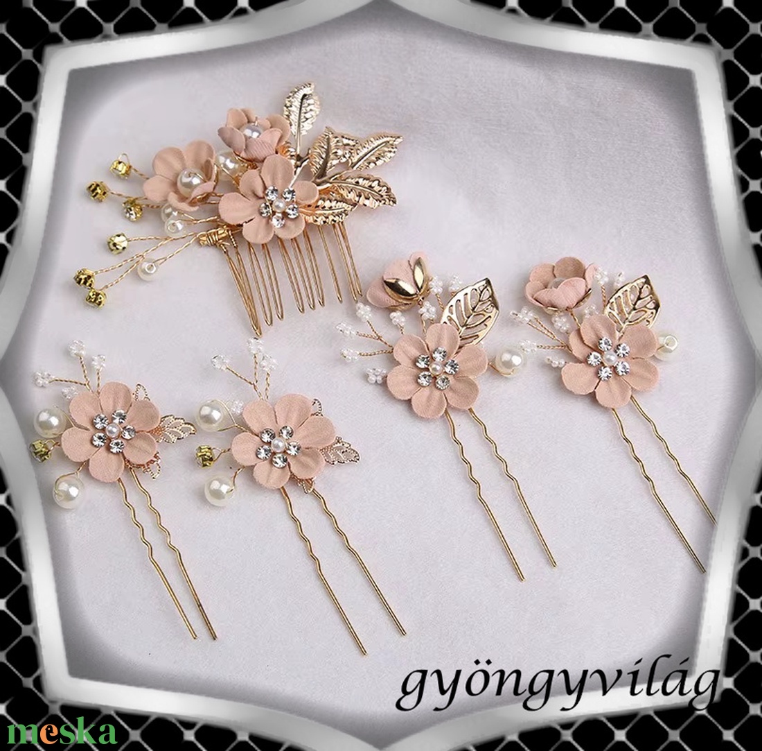 Ékszerek-hajdíszek, hajcsatok: Esküvői, menyasszonyi, alkalmi hajdísz, ES-H-SZ22a 5db-os szet barack - esküvő - hajdísz - kontydísz & hajdísz - Meska.hu