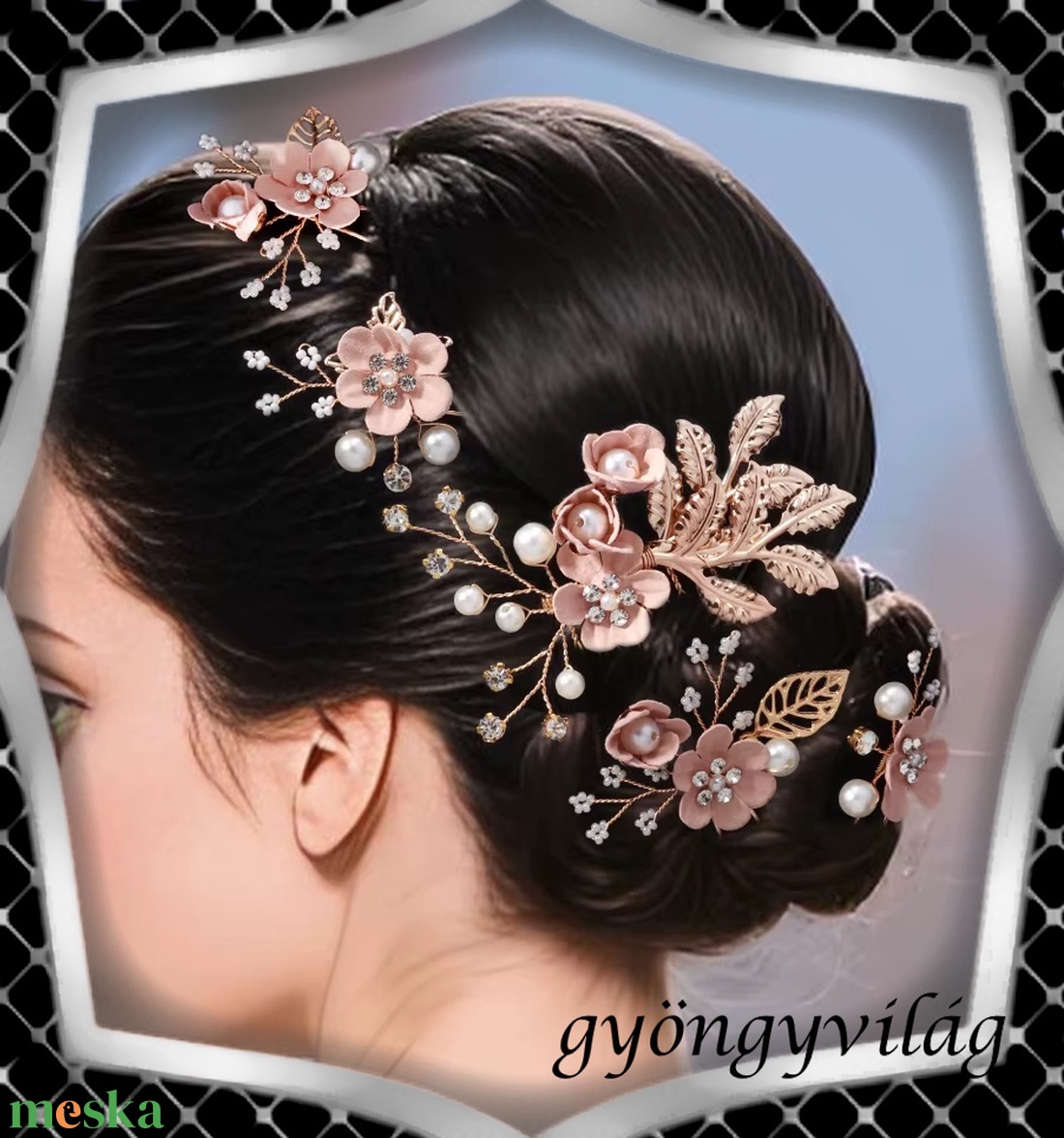 Ékszerek-hajdíszek, hajcsatok: Esküvői, menyasszonyi, alkalmi hajdísz, ES-H-SZ22a 5db-os szet barack - esküvő - hajdísz - kontydísz & hajdísz - Meska.hu