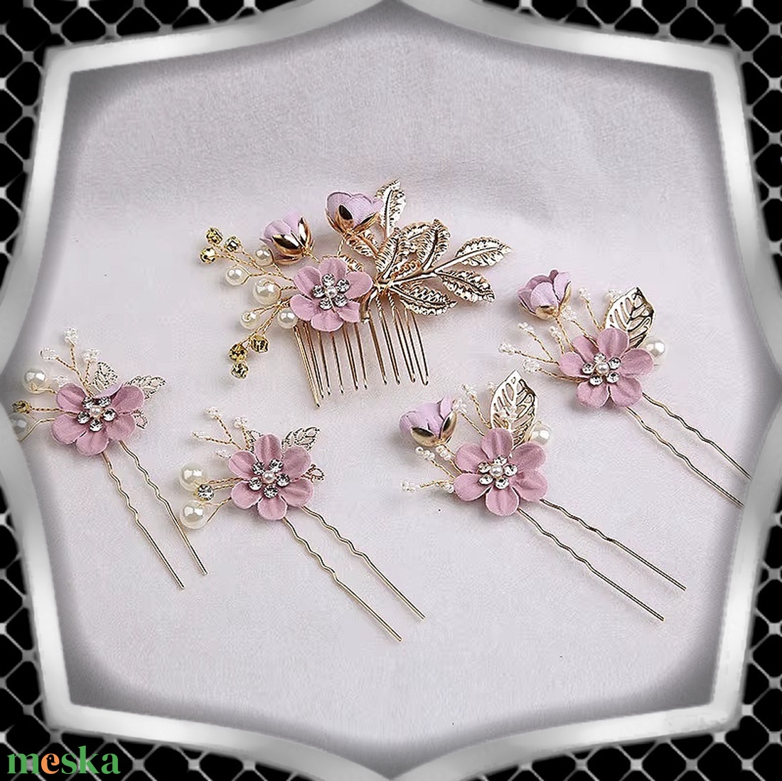 Ékszerek-hajdíszek, hajcsatok: Esküvői, menyasszonyi, alkalmi hajdísz, ES-H-SZ22a 5db-os szet mályva - esküvő - hajdísz - kontydísz & hajdísz - Meska.hu
