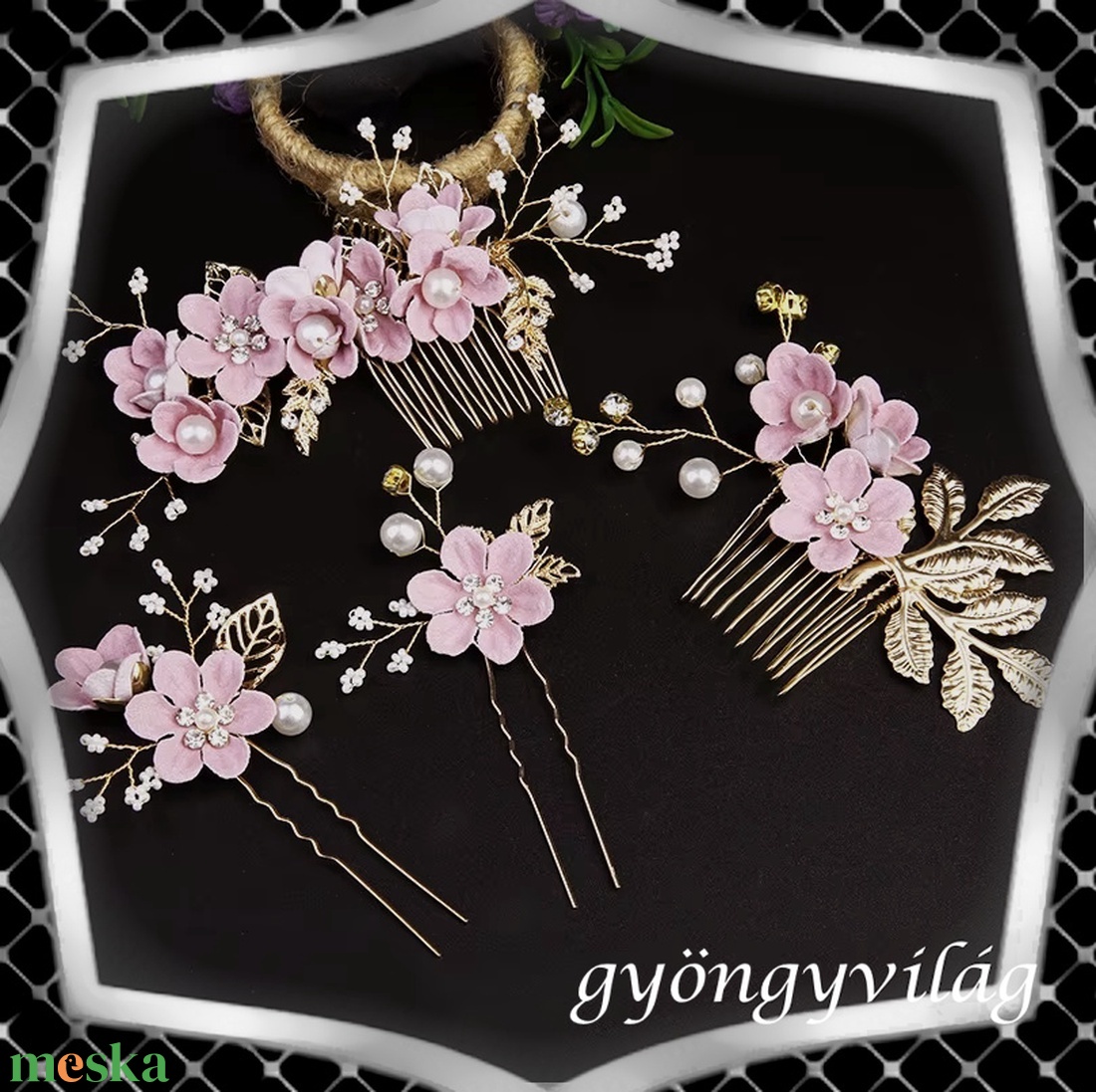 Ékszerek-hajdíszek, hajcsatok: Esküvői, menyasszonyi, alkalmi hajdísz, ES-H-SZ22a 4db-os szet mályva - esküvő - hajdísz - kontydísz & hajdísz - Meska.hu