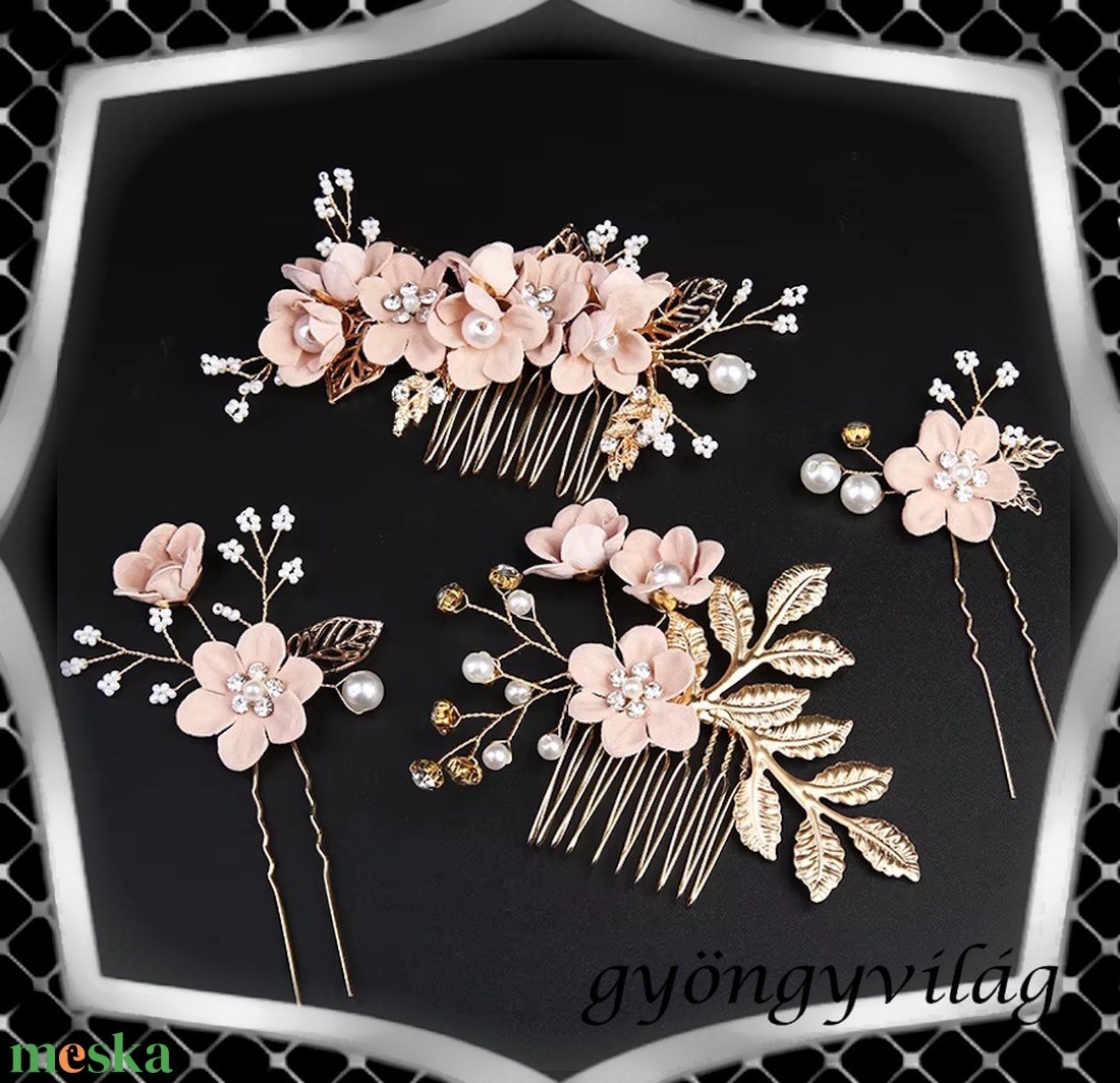 Ékszerek-hajdíszek, hajcsatok: Esküvői, menyasszonyi, alkalmi hajdísz, ES-H-SZ22a 4db-os szet barack - esküvő - hajdísz - kontydísz & hajdísz - Meska.hu