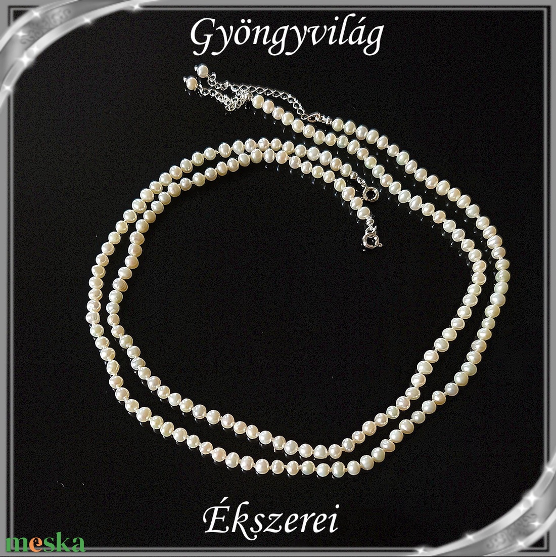 Édesvizi igazgyöngy nyaklánc, ezüst kapoccsal SLE-IG 5x4,5 fehér 2db - ékszer - ékszerszett - Meska.hu