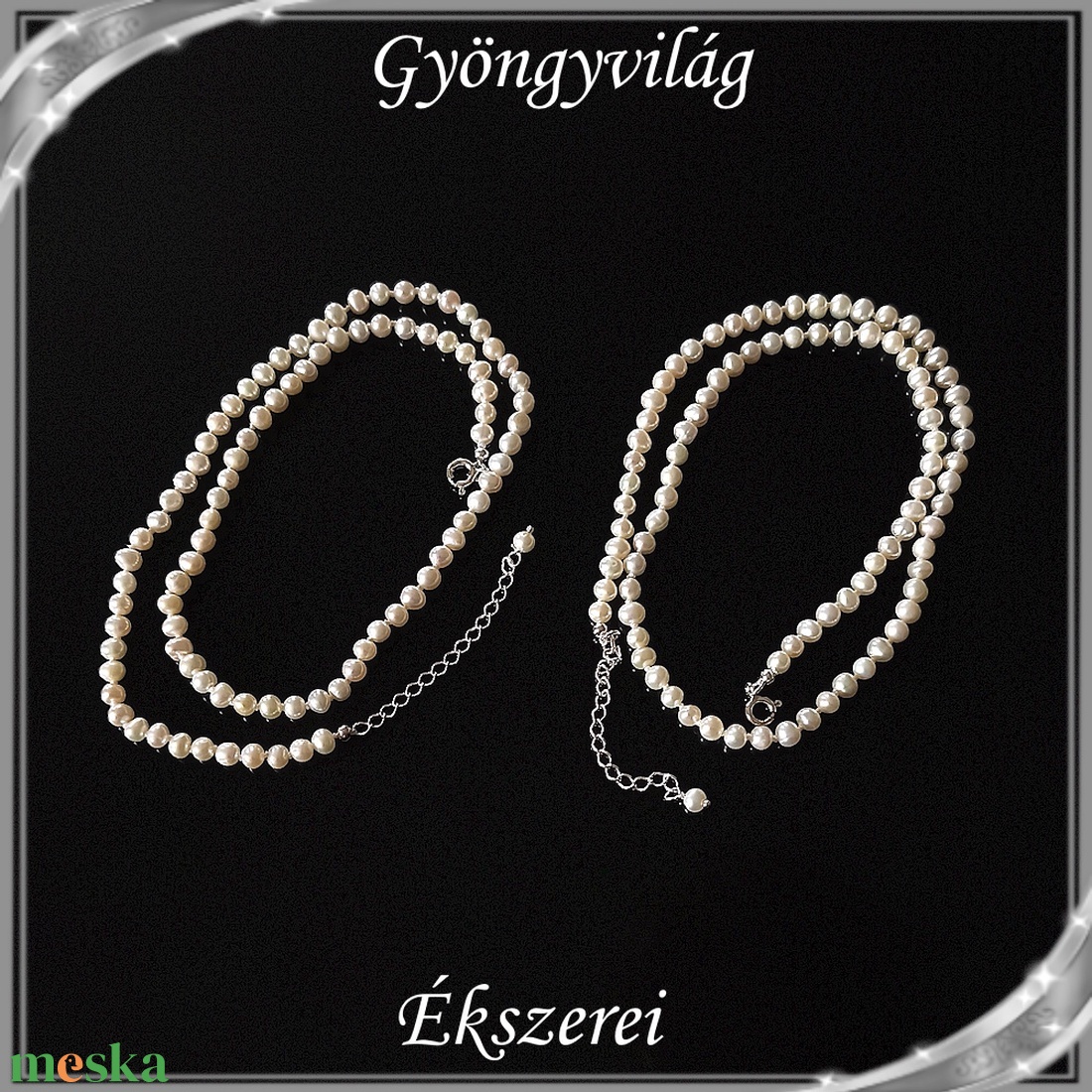 Édesvizi igazgyöngy nyaklánc, ezüst kapoccsal SLE-IG 5x4,5 fehér 2db - ékszer - ékszerszett - Meska.hu