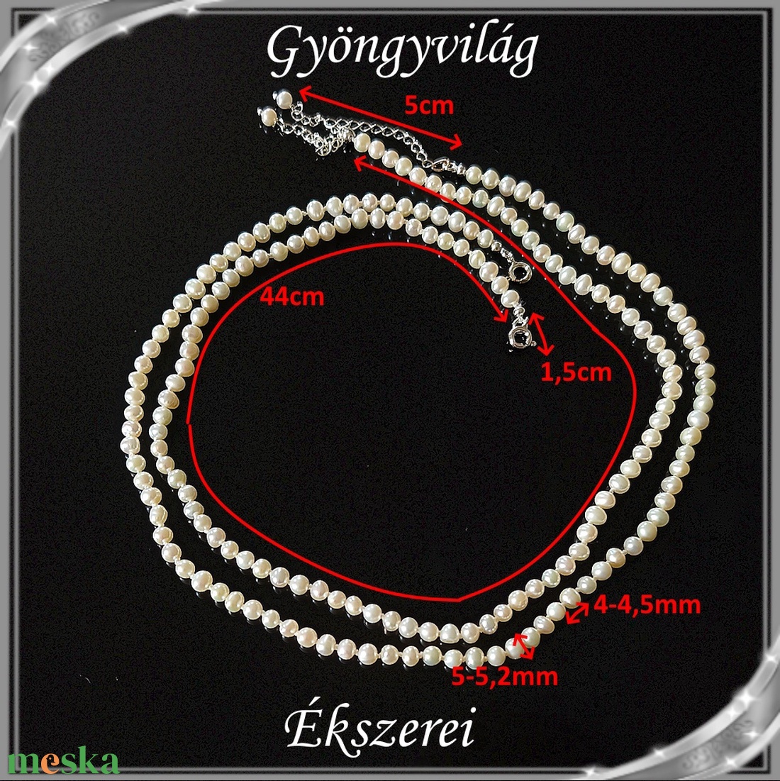 Édesvizi igazgyöngy nyaklánc, ezüst kapoccsal SLE-IG 5x4,5 fehér 2db - ékszer - ékszerszett - Meska.hu