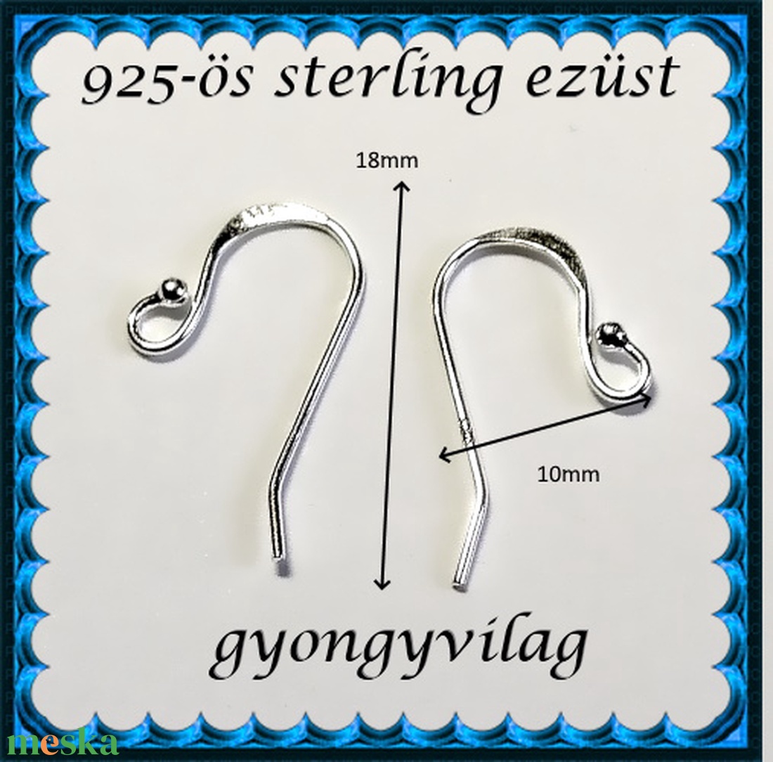  925-ös sterling ezüst ékszerkellék: fülbevalóalap akasztós EFK A 01-3 - kellékek & szerszámok - gyöngyfűzés kellékek - egyéb alkatrész - Meska.hu