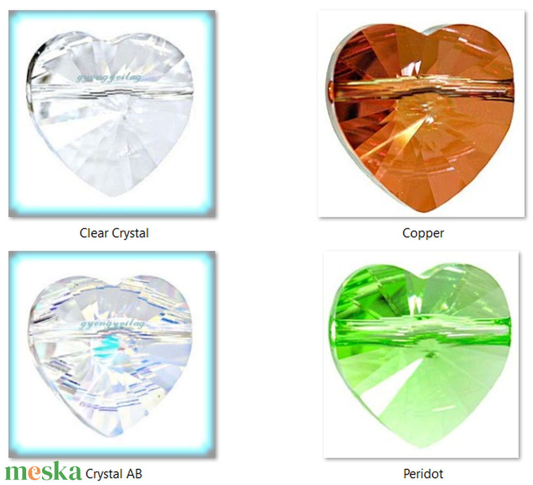Swarovski szív keresztben fúrt 10mm-es több színben  - kellékek & szerszámok - gyöngyfűzés kellékek - swarovski kristályok - Meska.hu