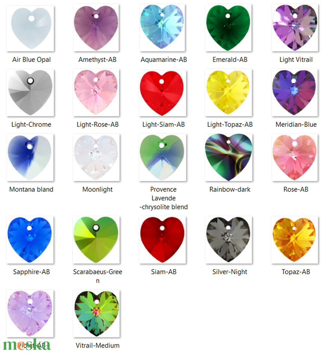 Swarovski kristály medál: SWM szív (6228) 14mm-es AB  több színben - kellékek & szerszámok - gyöngyfűzés kellékek - swarovski kristályok - Meska.hu