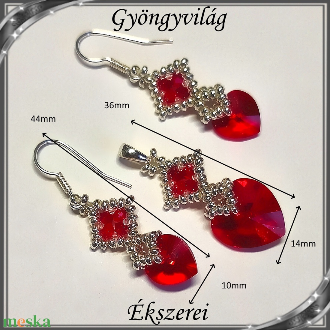 Ékszerek-szettek: Swarovski kristály fülbevaló-medál -10-14mm-es szív szett SSZ-SW 01 Lt.siam - ékszer - ékszerszett - Meska.hu