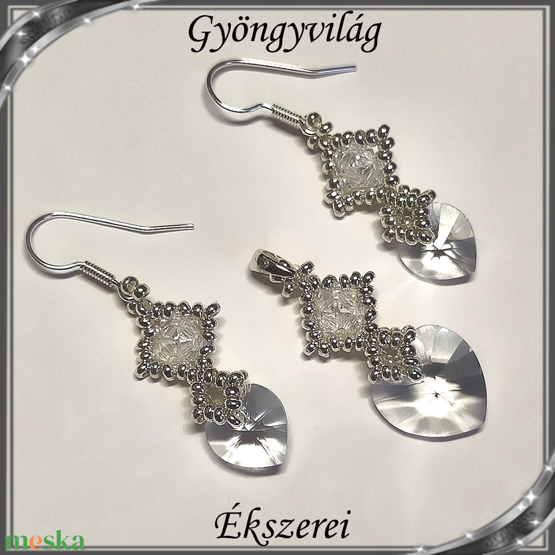 Ékszerek-szettek: Swarovski kristály fülbevaló-medál -10-14mm-es szív szett SSZ-SW 01 clear - ékszer - ékszerszett - Meska.hu