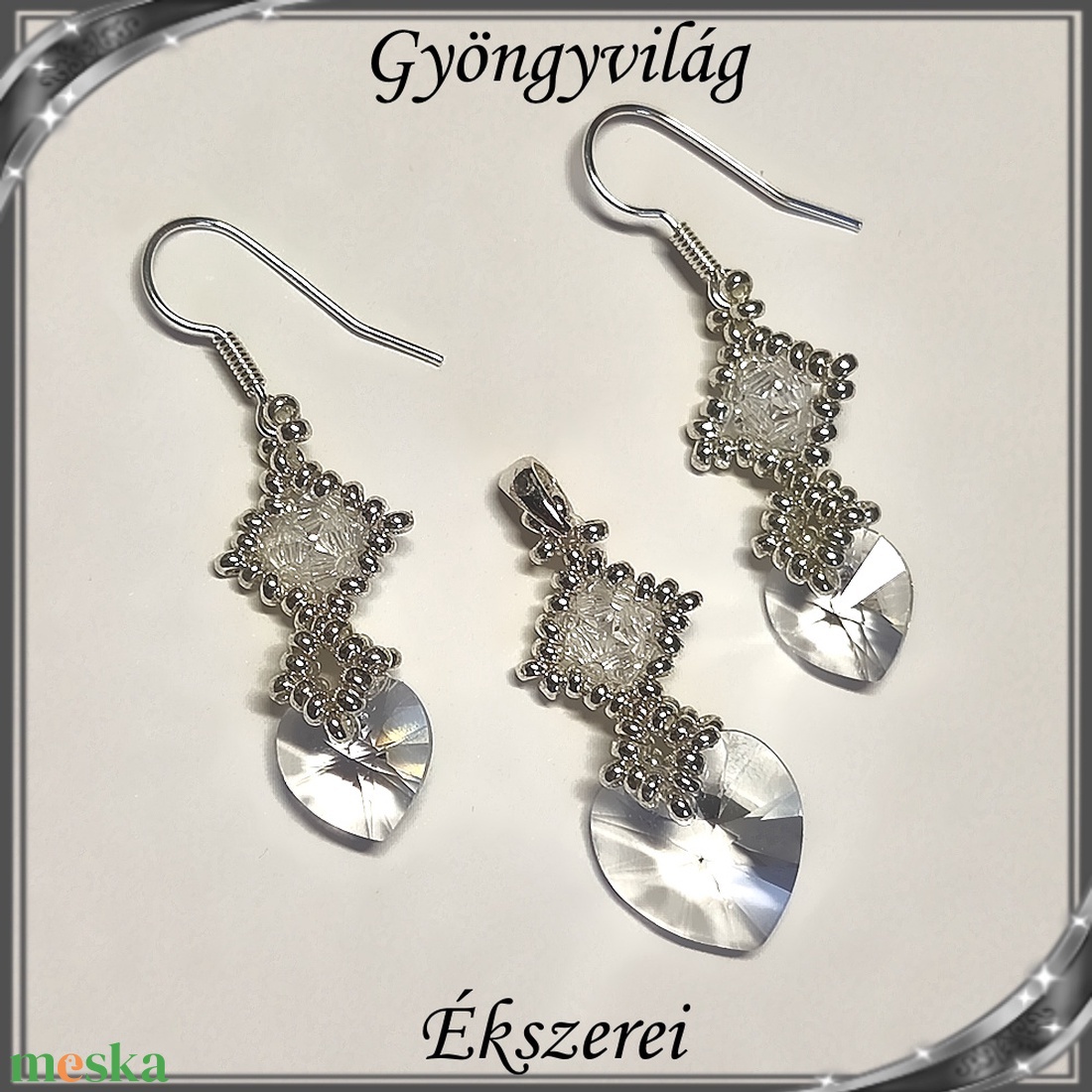 Ékszerek-szettek: Swarovski kristály fülbevaló-medál -10-14mm-es szív szett SSZ-SW 01 clear - ékszer - ékszerszett - Meska.hu