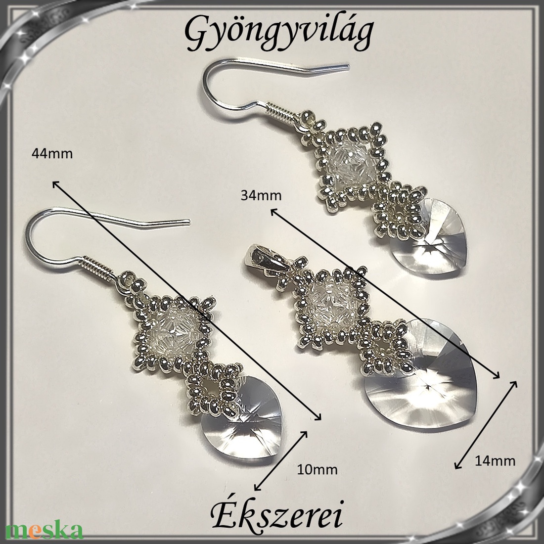 Ékszerek-szettek: Swarovski kristály fülbevaló-medál -10-14mm-es szív szett SSZ-SW 01 clear - ékszer - ékszerszett - Meska.hu