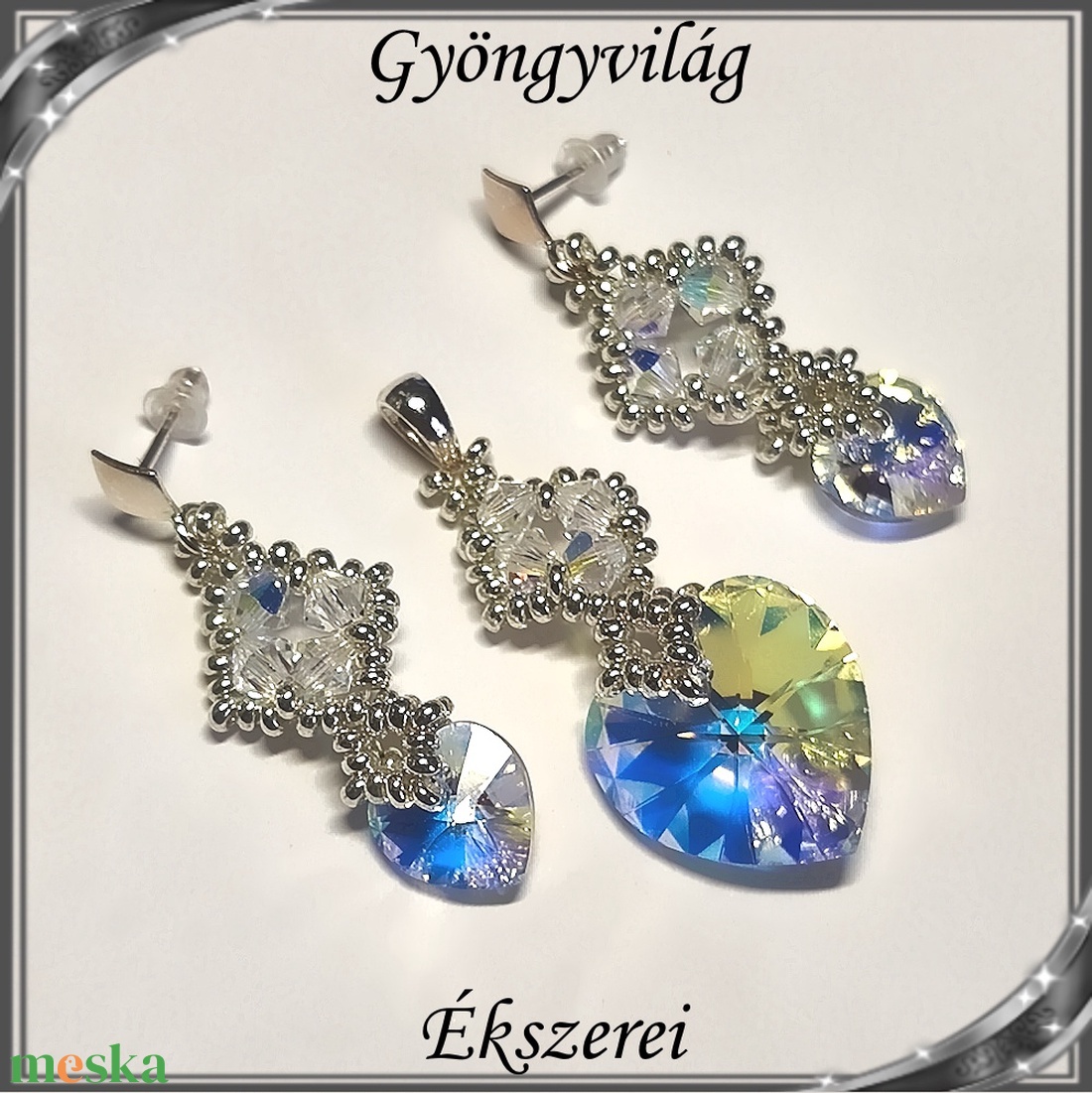 Ékszerek-szettek: Swarovski kristály fülbevaló-medál -10-18mm-es szív szett SSZ-SW 01 crystal ab - ékszer - ékszerszett - Meska.hu