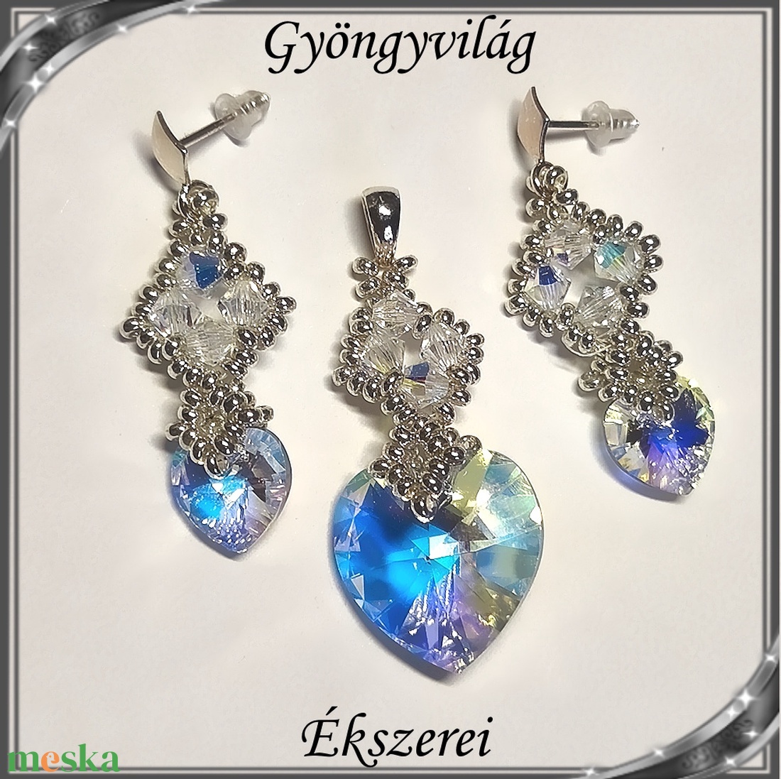 Ékszerek-szettek: Swarovski kristály fülbevaló-medál -10-18mm-es szív szett SSZ-SW 01 crystal ab - ékszer - ékszerszett - Meska.hu