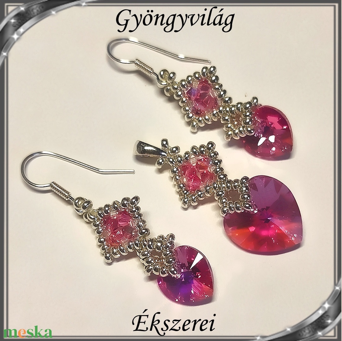 Ékszerek-szettek: Swarovski kristály fülbevaló-medál -10-14mm-es szív szett SSZ-SW 01 Rose ab - ékszer - ékszerszett - Meska.hu