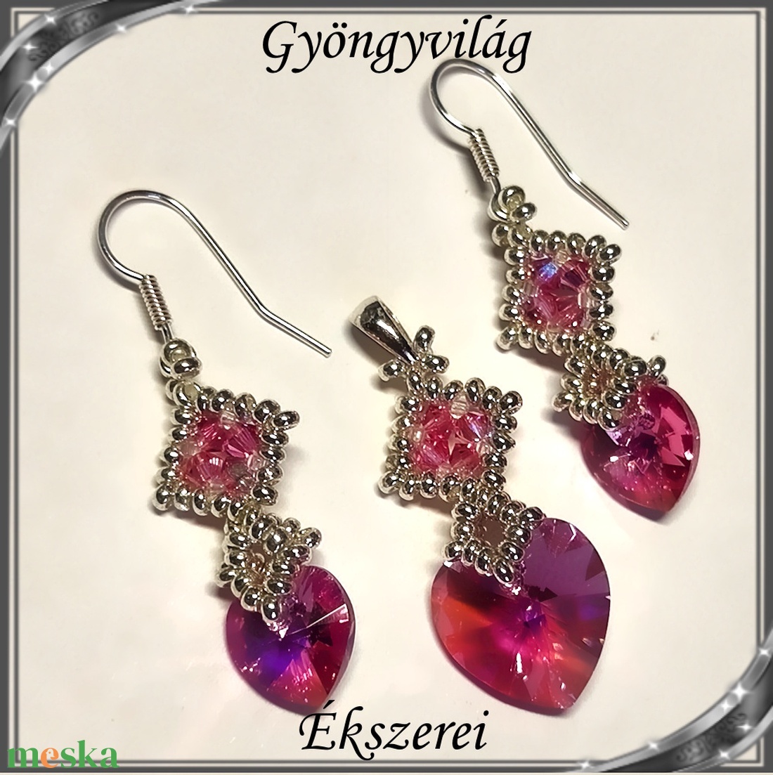 Ékszerek-szettek: Swarovski kristály fülbevaló-medál -10-14mm-es szív szett SSZ-SW 01 Rose ab - ékszer - ékszerszett - Meska.hu