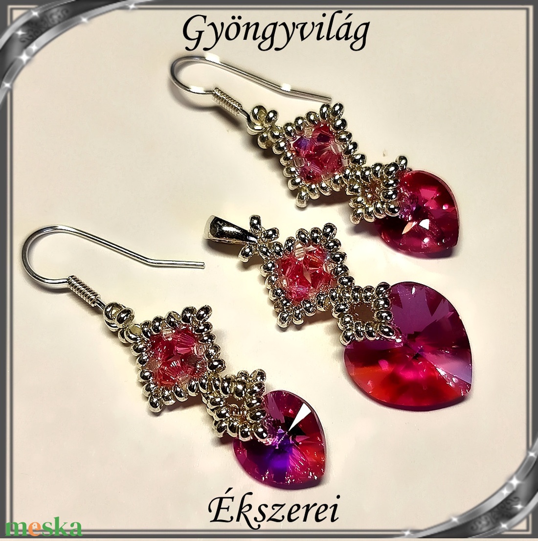 Ékszerek-szettek: Swarovski kristály fülbevaló-medál -10-14mm-es szív szett SSZ-SW 01 Rose ab - ékszer - ékszerszett - Meska.hu