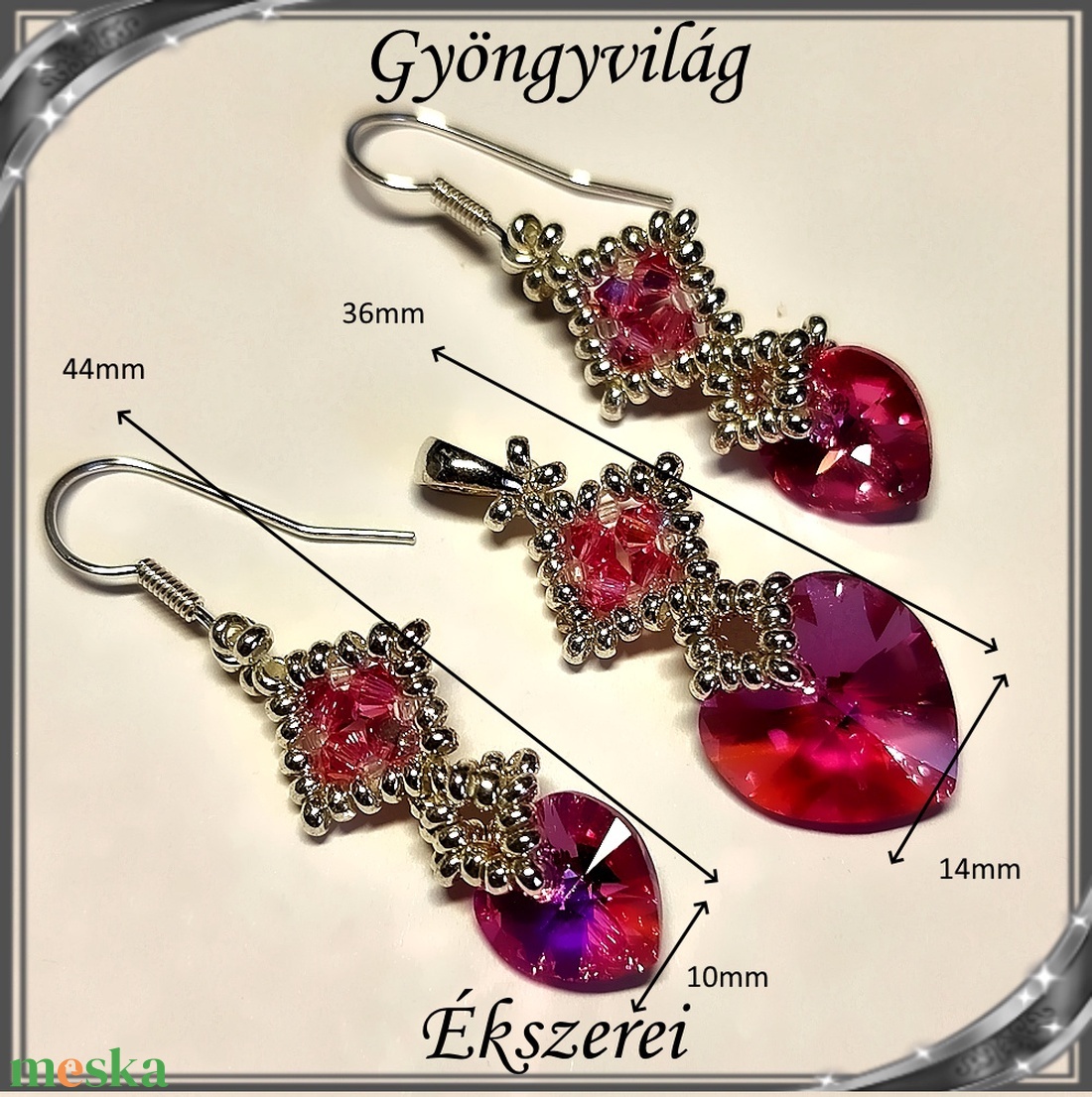 Ékszerek-szettek: Swarovski kristály fülbevaló-medál -10-14mm-es szív szett SSZ-SW 01 Rose ab - ékszer - ékszerszett - Meska.hu