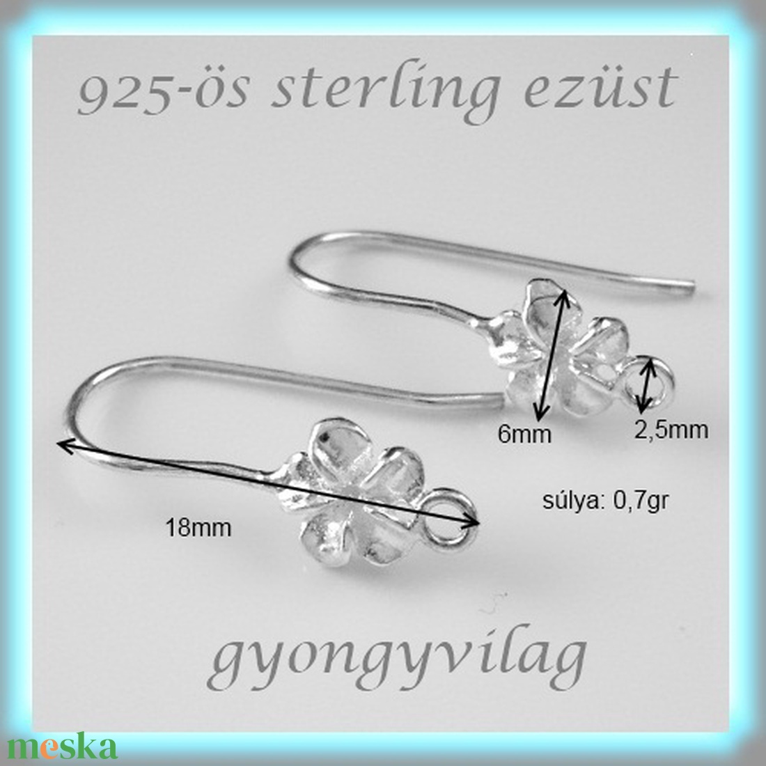  925-ös sterling ezüst ékszerkellék: fülbevalóalap akasztós EFK A 33 - kellékek & szerszámok - ékszerkellék - fülbevaló alap - Meska.hu