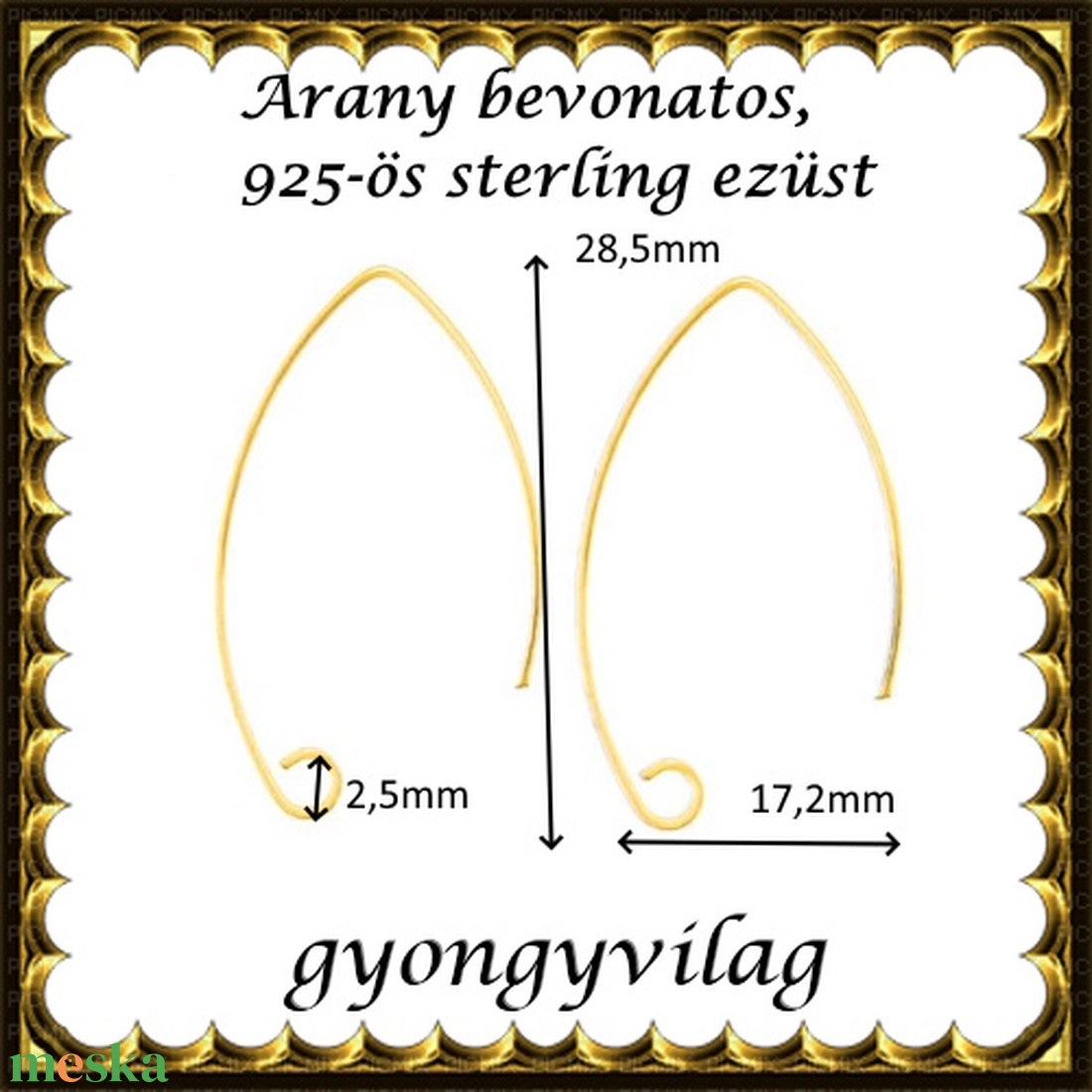  925-ös sterling ezüst ékszerkellék: fülbevalóalap akasztós EFK A 50-1g - kellékek & szerszámok - gyöngyfűzés kellékek - egyéb alkatrész - Meska.hu