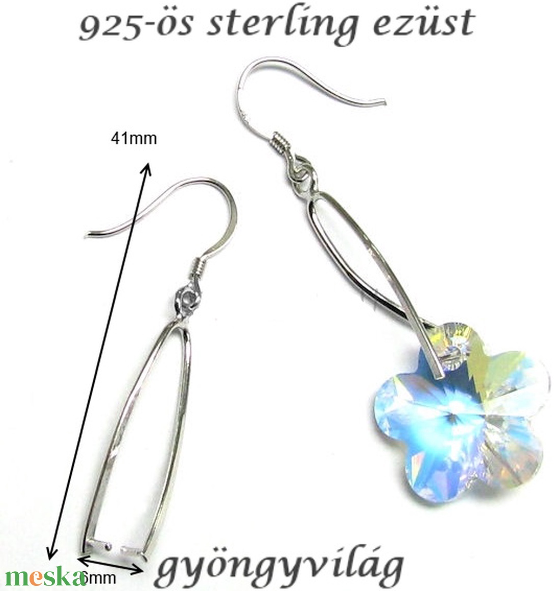  925-ös sterling ezüst ékszerkellék: fülbevalóalap akasztós EFK A 55 - kellékek & szerszámok - ékszerkellék - fülbevaló alap - Meska.hu