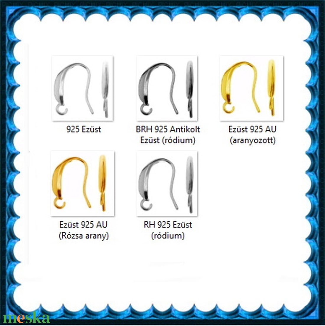  925-ös sterling ezüst ékszerkellék: fülbevalóalap akasztós EFK A 73-2 - kellékek & szerszámok - ékszerkellék - fülbevaló alap - Meska.hu