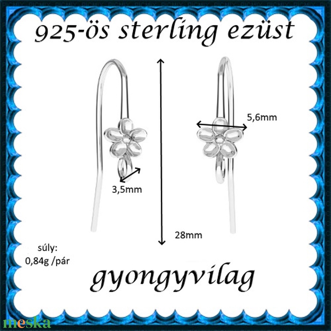  925-ös sterling ezüst ékszerkellék: fülbevalóalap akasztós EFK A 73-2 - kellékek & szerszámok - ékszerkellék - fülbevaló alap - Meska.hu