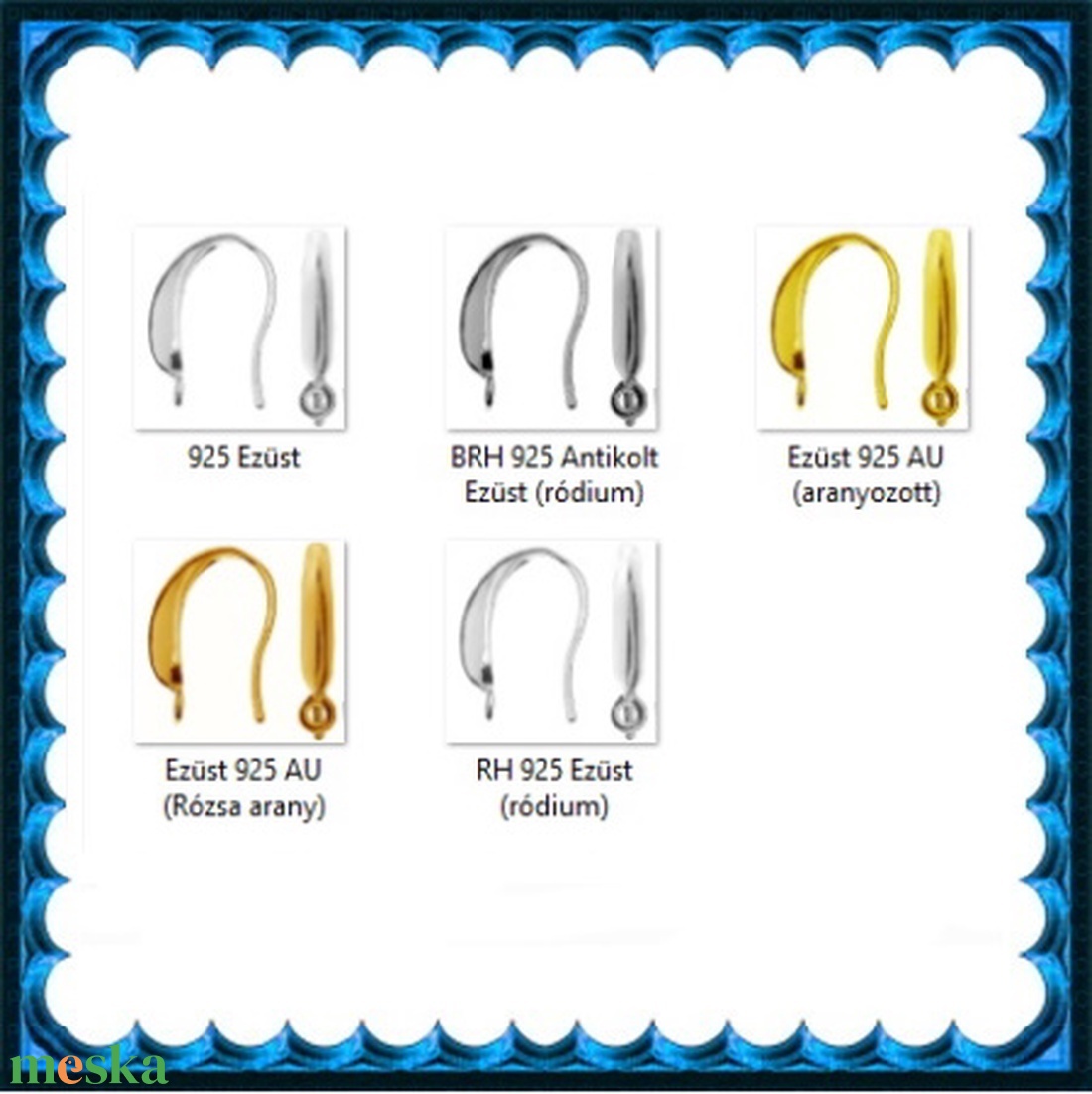  925-ös sterling ezüst ékszerkellék: fülbevalóalap akasztós EFK A 93-2 - kellékek & szerszámok - ékszerkellék - fülbevaló alap - Meska.hu