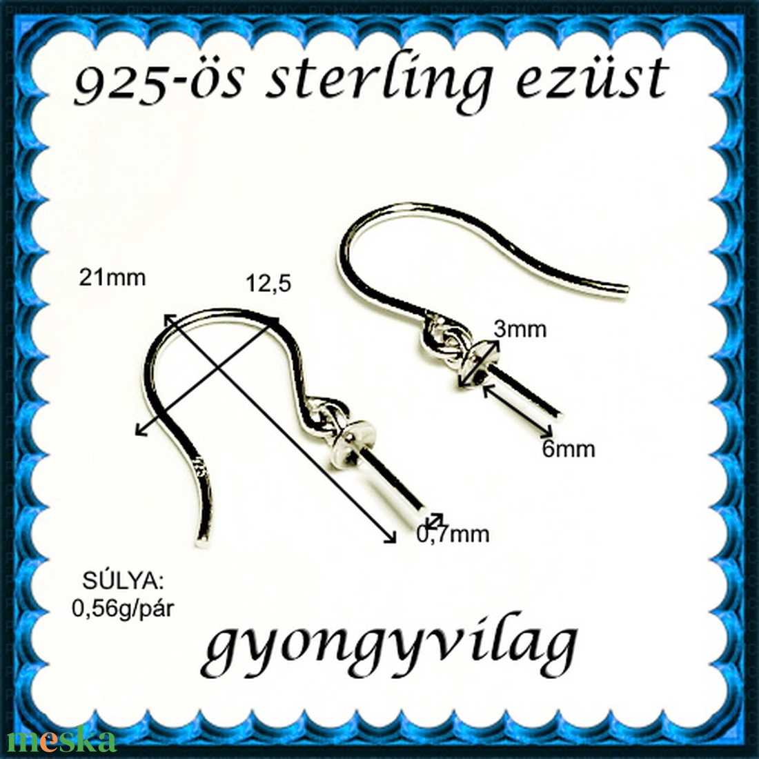  925-ös sterling ezüst ékszerkellék: fülbevalóalap akasztós EFK A 95 - kellékek & szerszámok - ékszerkellék - fülbevaló alap - Meska.hu