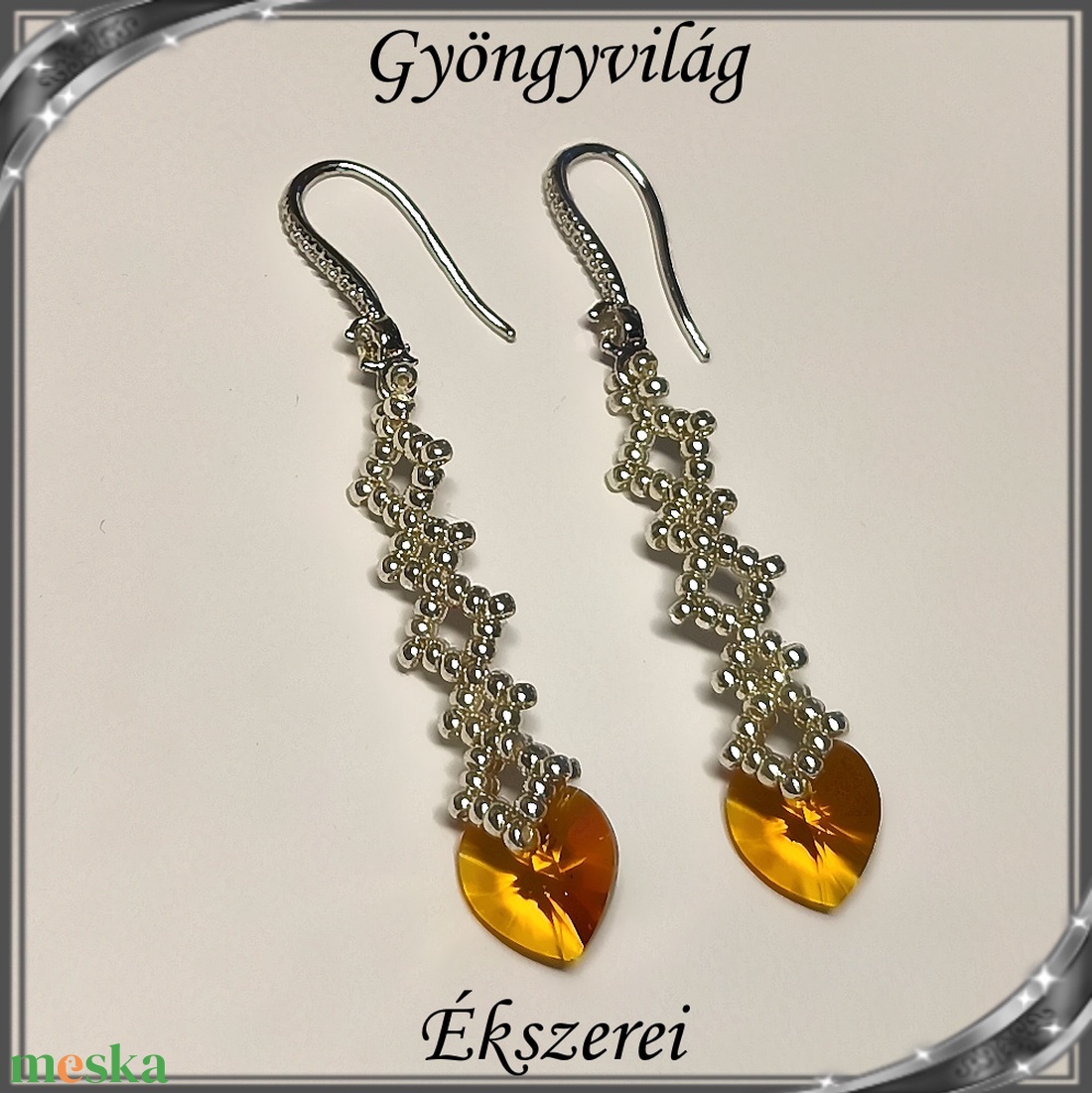 Ékszerek-fülbevalók: Swarovski kristály fülbevaló 10-es szív SF-SW 01-1 TOPAS - ékszer - fülbevaló - lógó fülbevaló - Meska.hu
